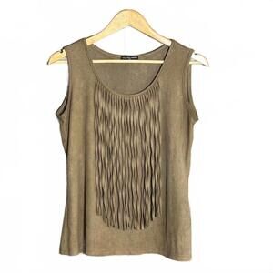 Cha Cha Vente Womens Brown Fringe Top Size PM Faux Suede Boho Hippie